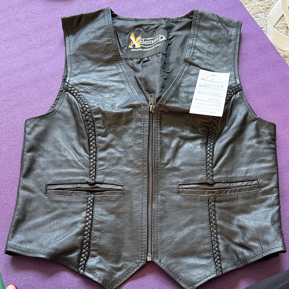 Element Black Leather Vest with Braided Accents
